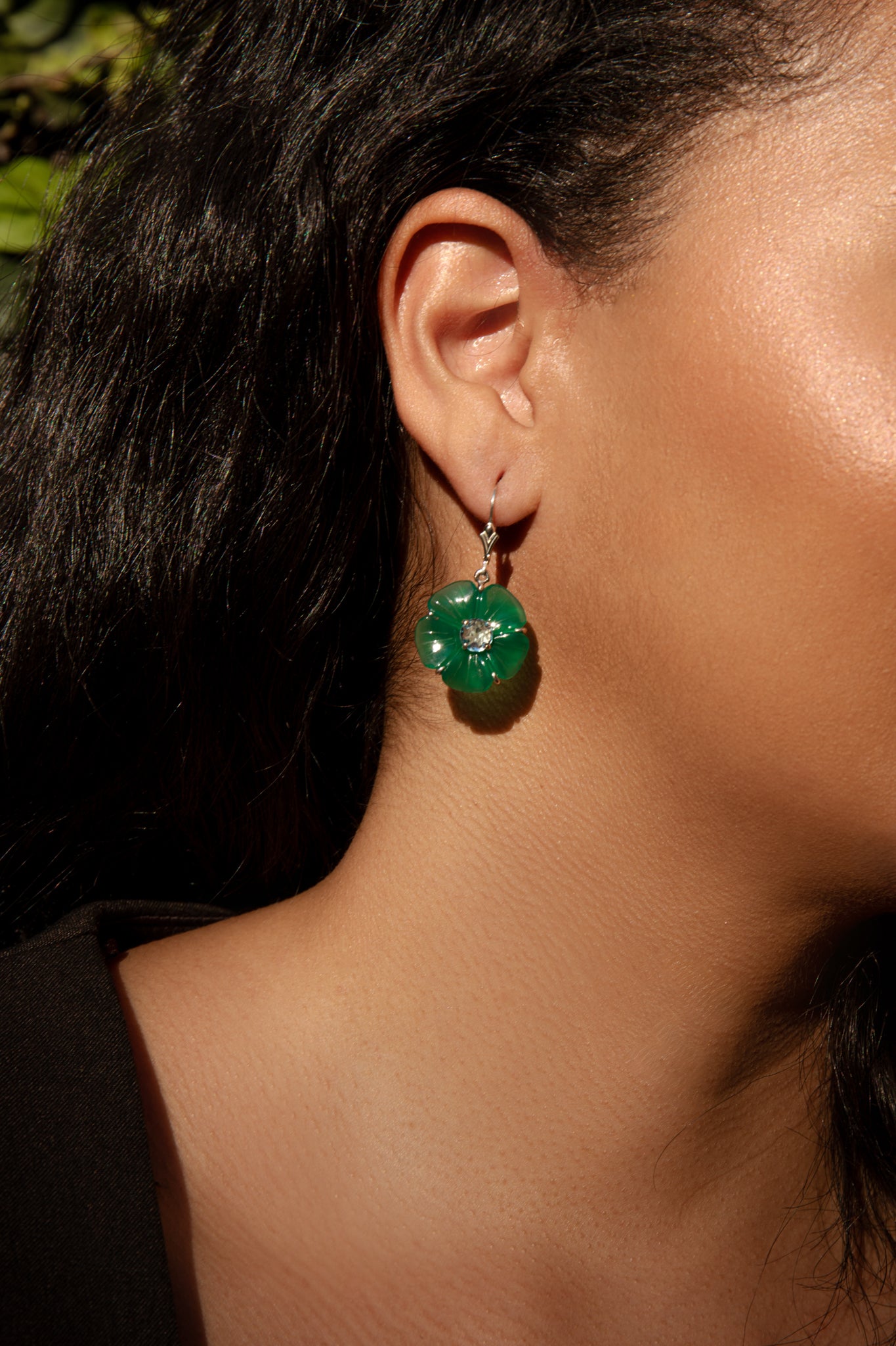 Green Onyx & Blue Topaz Flower Earrings