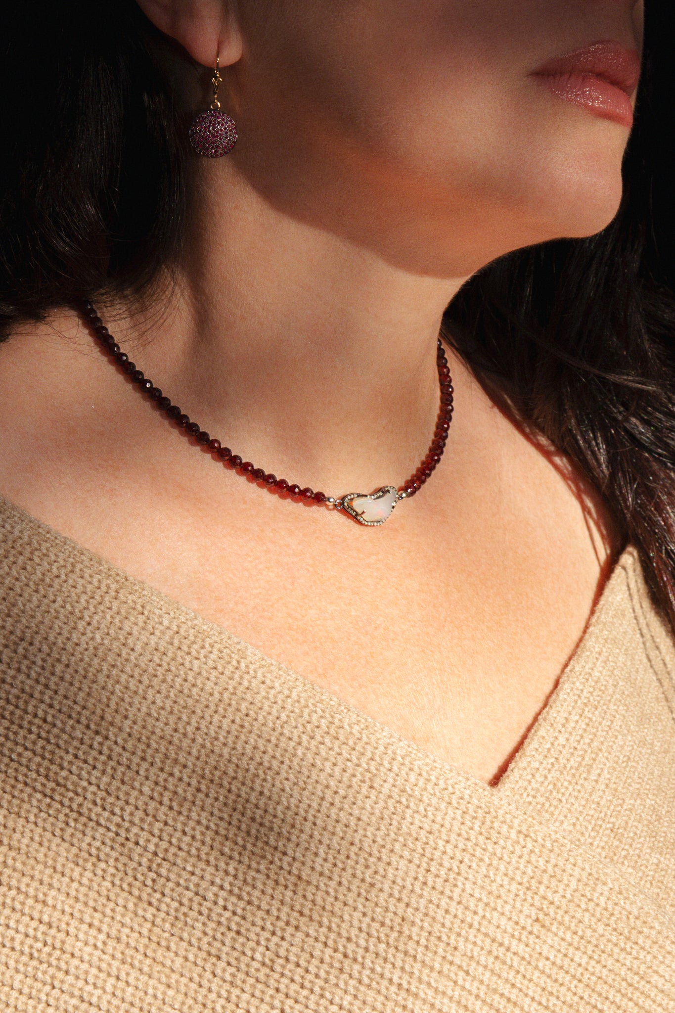 Ethiopian Opal, Diamond, Garnet Necklace