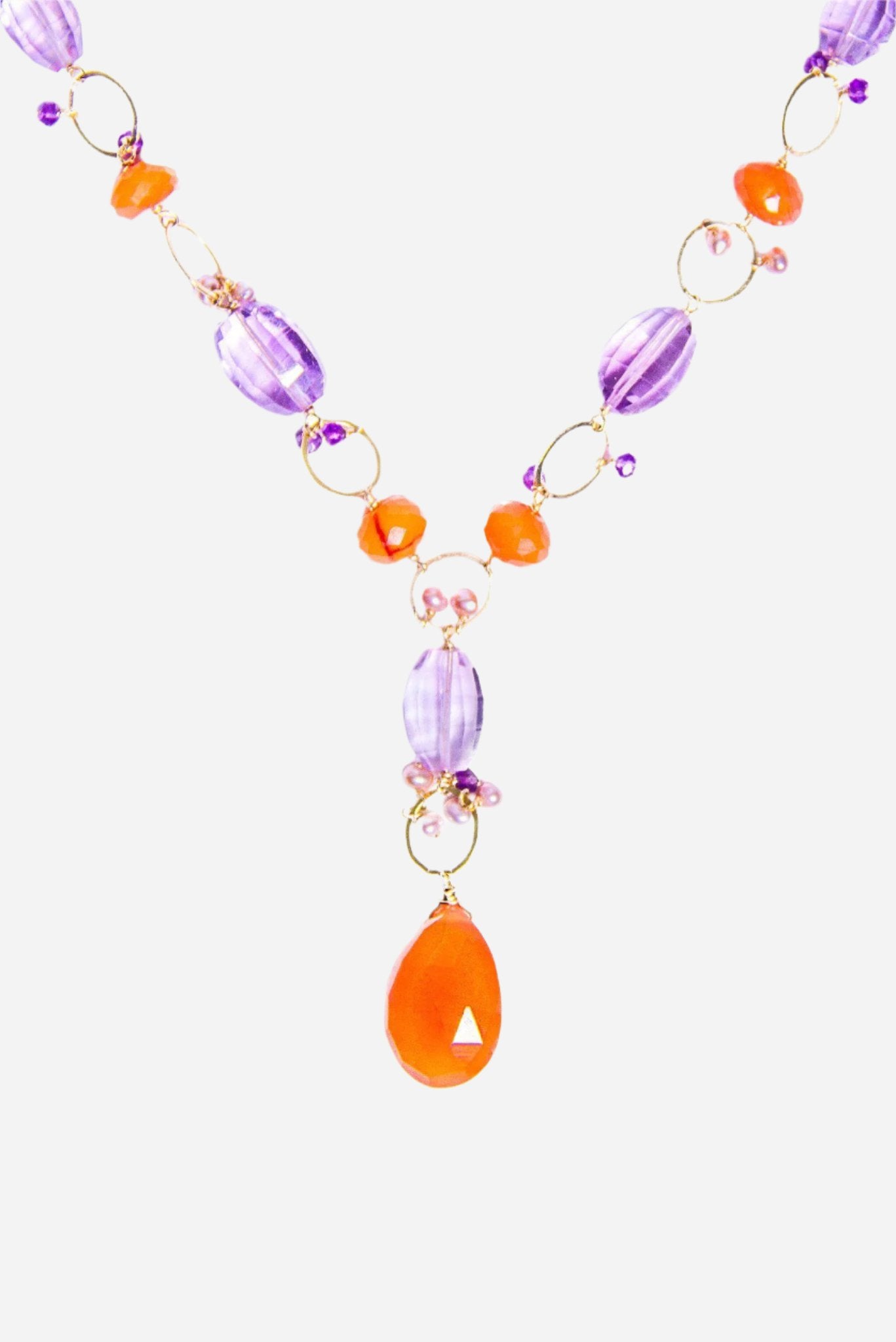 Carnelian Pink Amethyst Link Necklace - Inaya Jewelry
