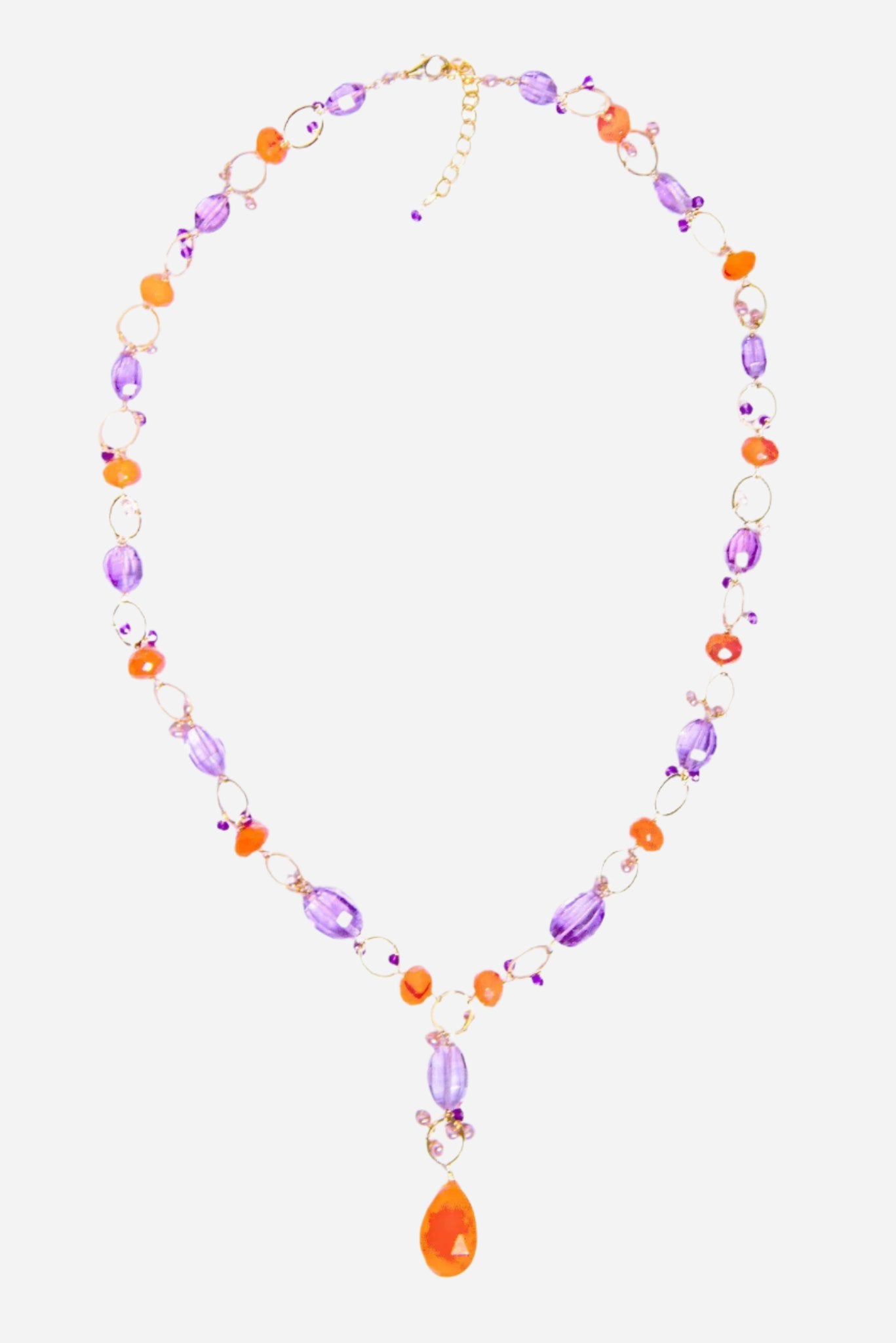 Carnelian Pink Amethyst Link Necklace - Inaya Jewelry