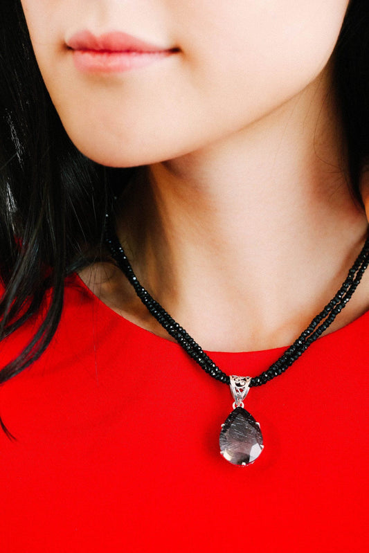 Super 7 on Black Spinel Pendant - Inaya Jewelry