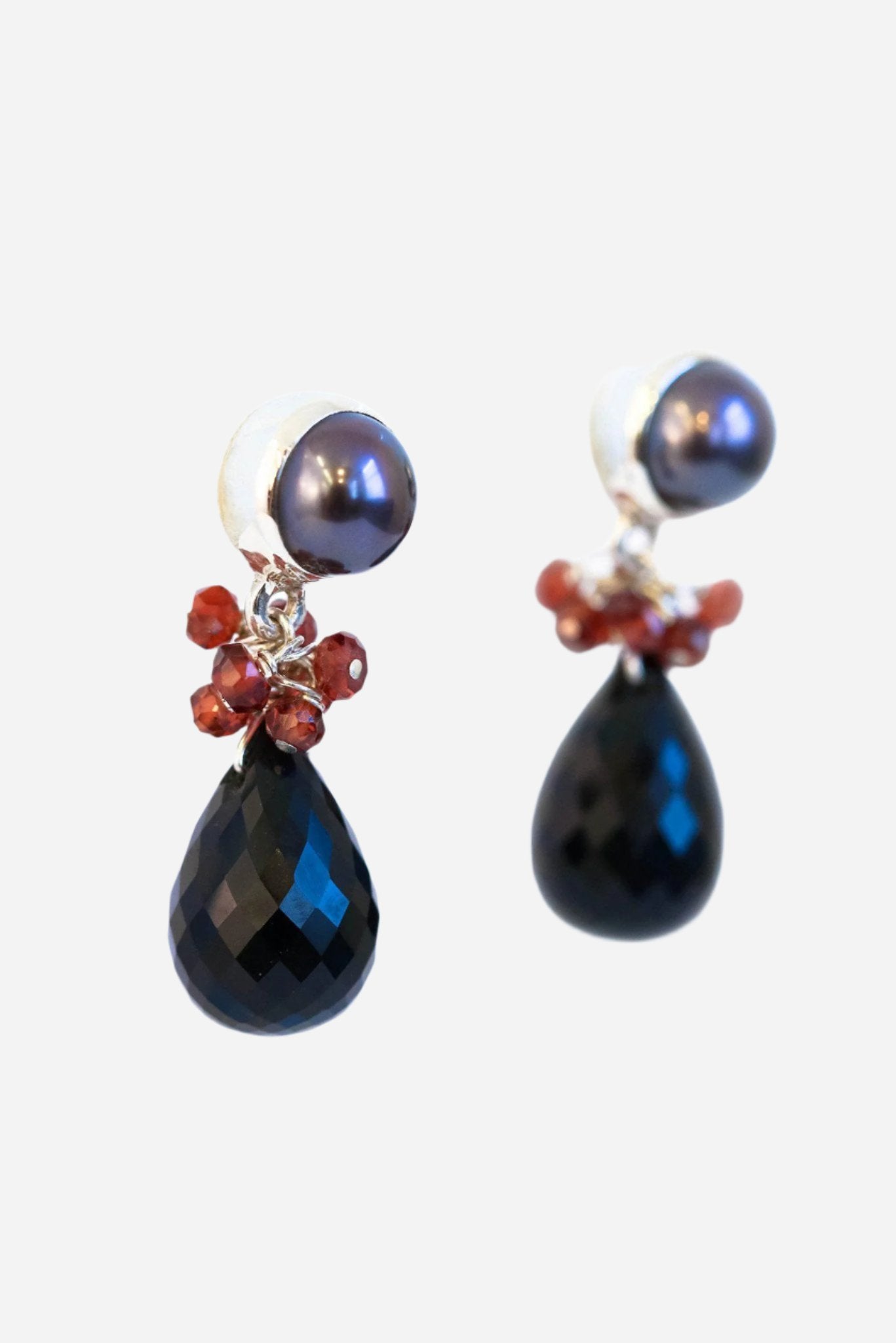 Black Spinel Fantasy and Pearl Earrings - Inaya Jewelry