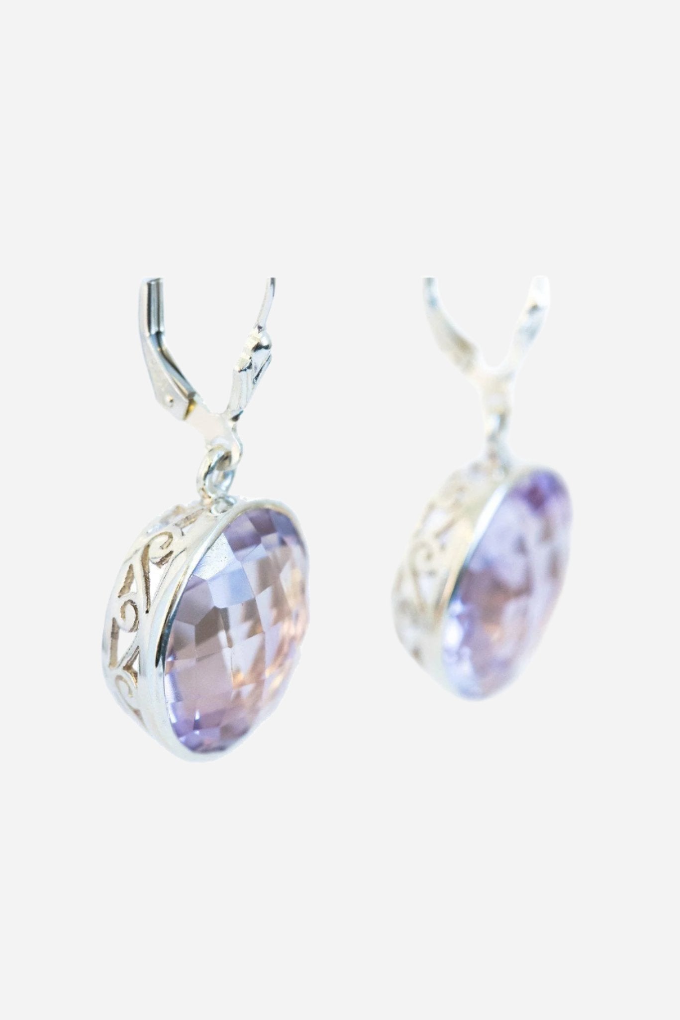 Pink Amethyst Bezel Earrings - Inaya Jewelry