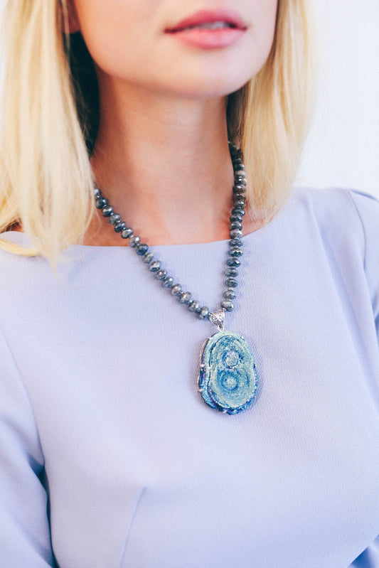 Druzy Flower Necklace on Labradorite - Inaya Jewelry