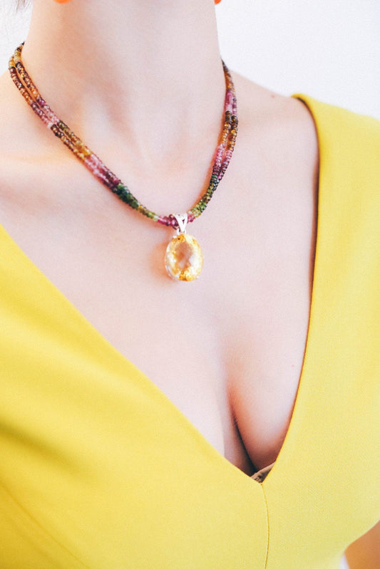 Citrine on Tourmaline Pendant - Inaya Jewelry