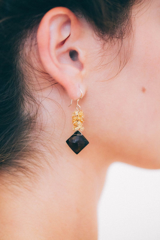 Smoky Topaz and Citrine Cluster Earrings - Inaya Jewelry