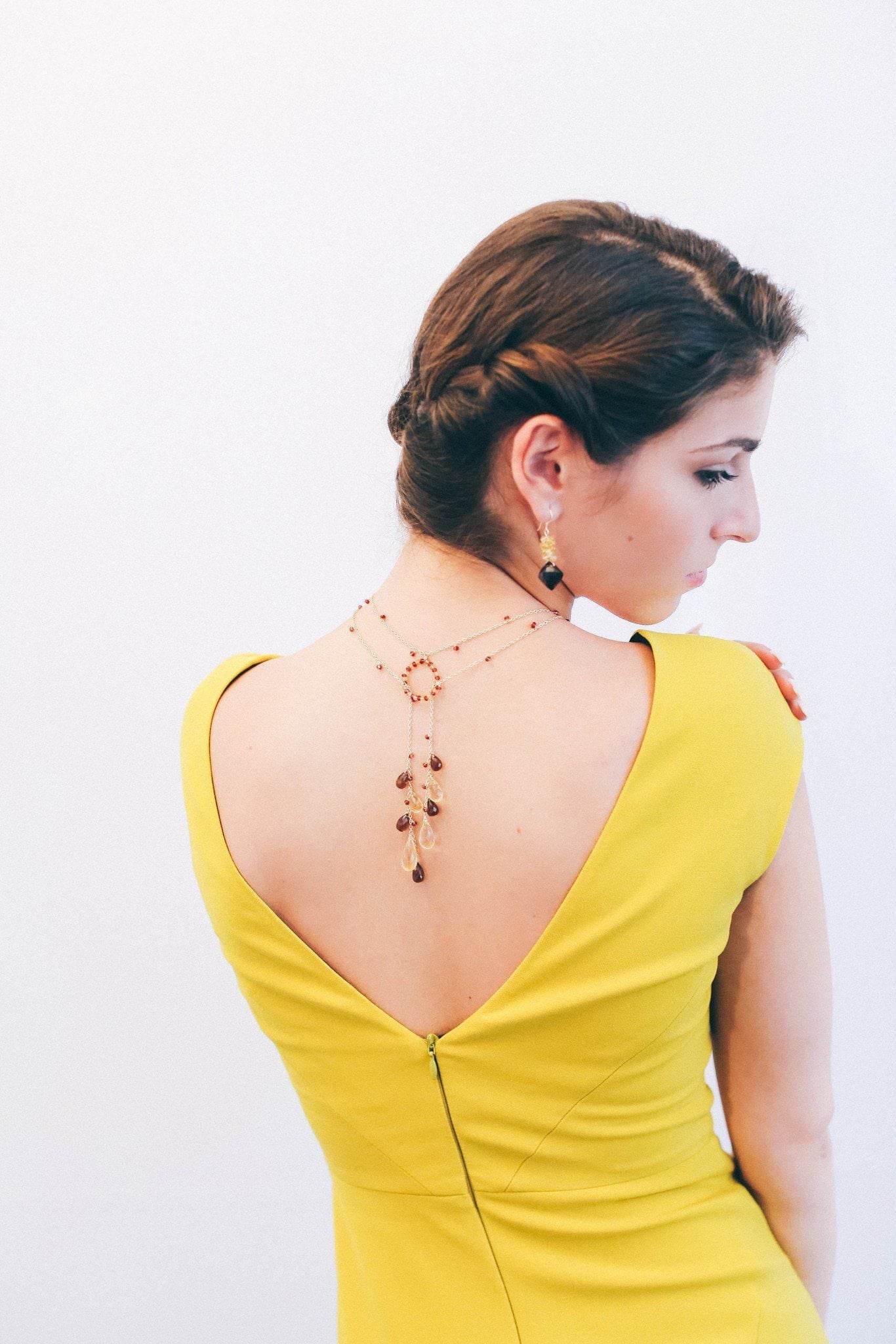 Hoop Lariat Smoky Citrine Necklace - Inaya Jewelry