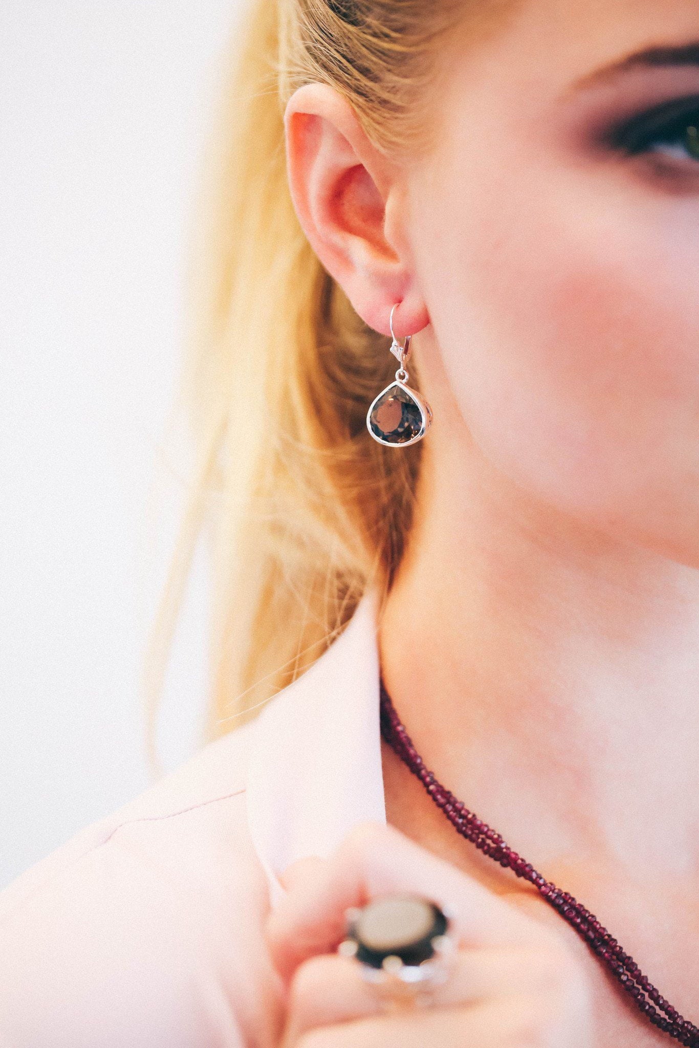 Smoky Topaz Bezels Drop Earrings - Inaya Jewelry