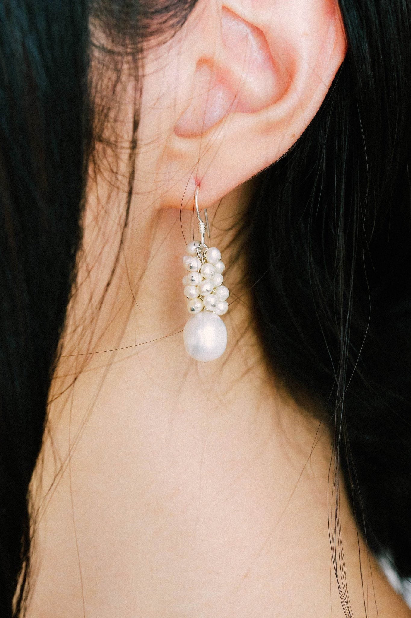 White Fresh Water Pearl Cluster Earrings - Inaya Jewelry