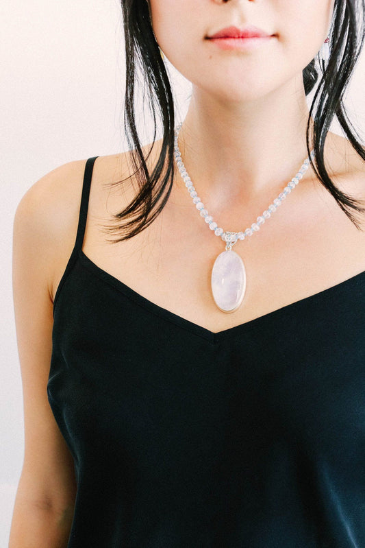 Moonstone Oval on Moonstone Pendant - Inaya Jewelry