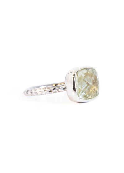 Green Amethyst Hammered Ring - Inaya Jewelry