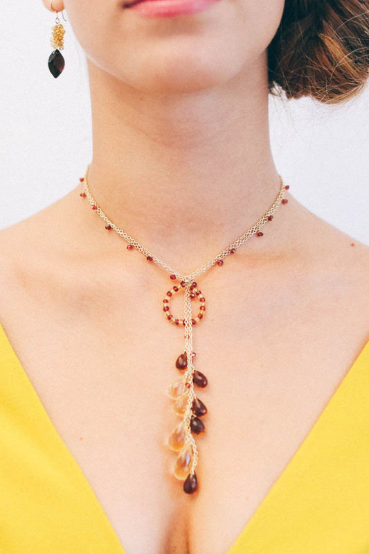 Hoop Lariat Smoky Citrine Necklace - Inaya Jewelry
