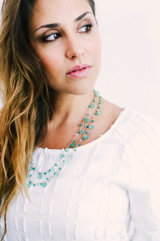 Green Onyx and Blue Topaz Long Chained Necklace - Inaya Jewelry