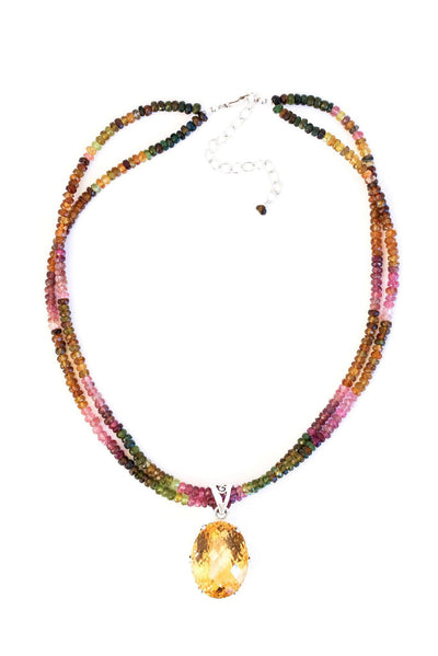 Citrine on Tourmaline Pendant - Inaya Jewelry