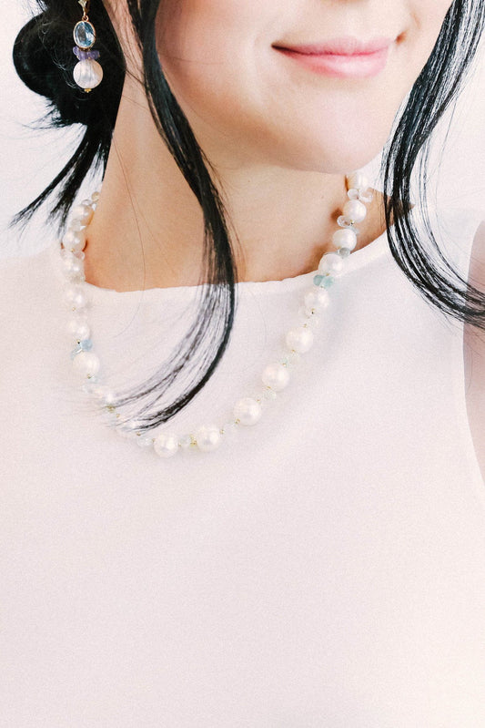 Pearls and Aquamarine Necklace - Inaya Jewelry