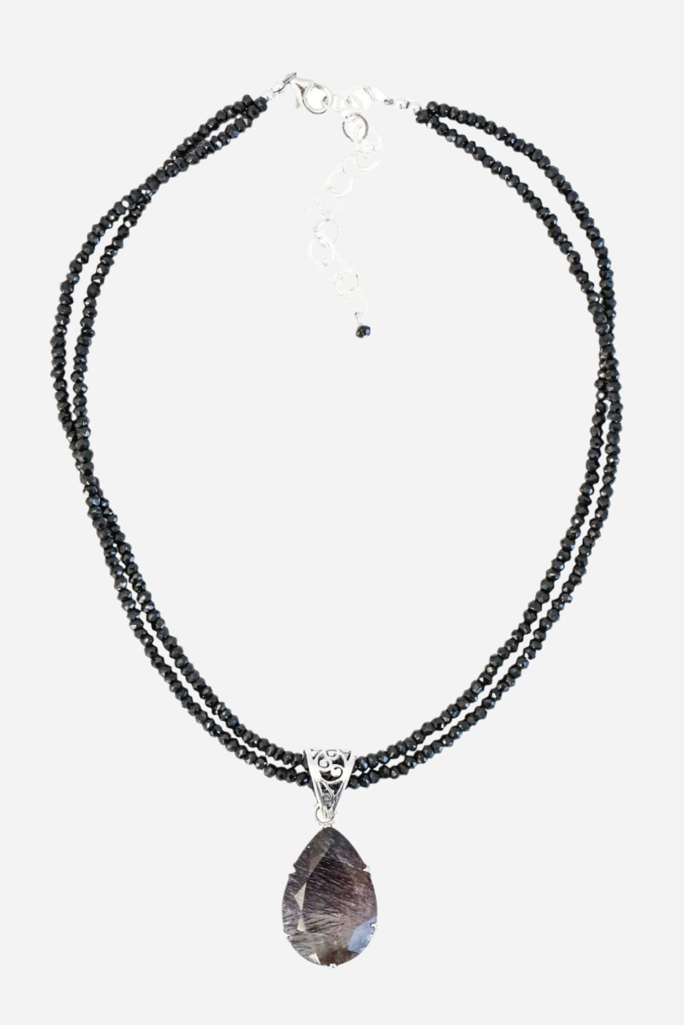 Super 7 on Black Spinel Pendant - Inaya Jewelry