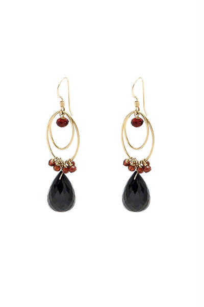 Black Spinel & Garnet Double Loop Earrings - Inaya Jewelry