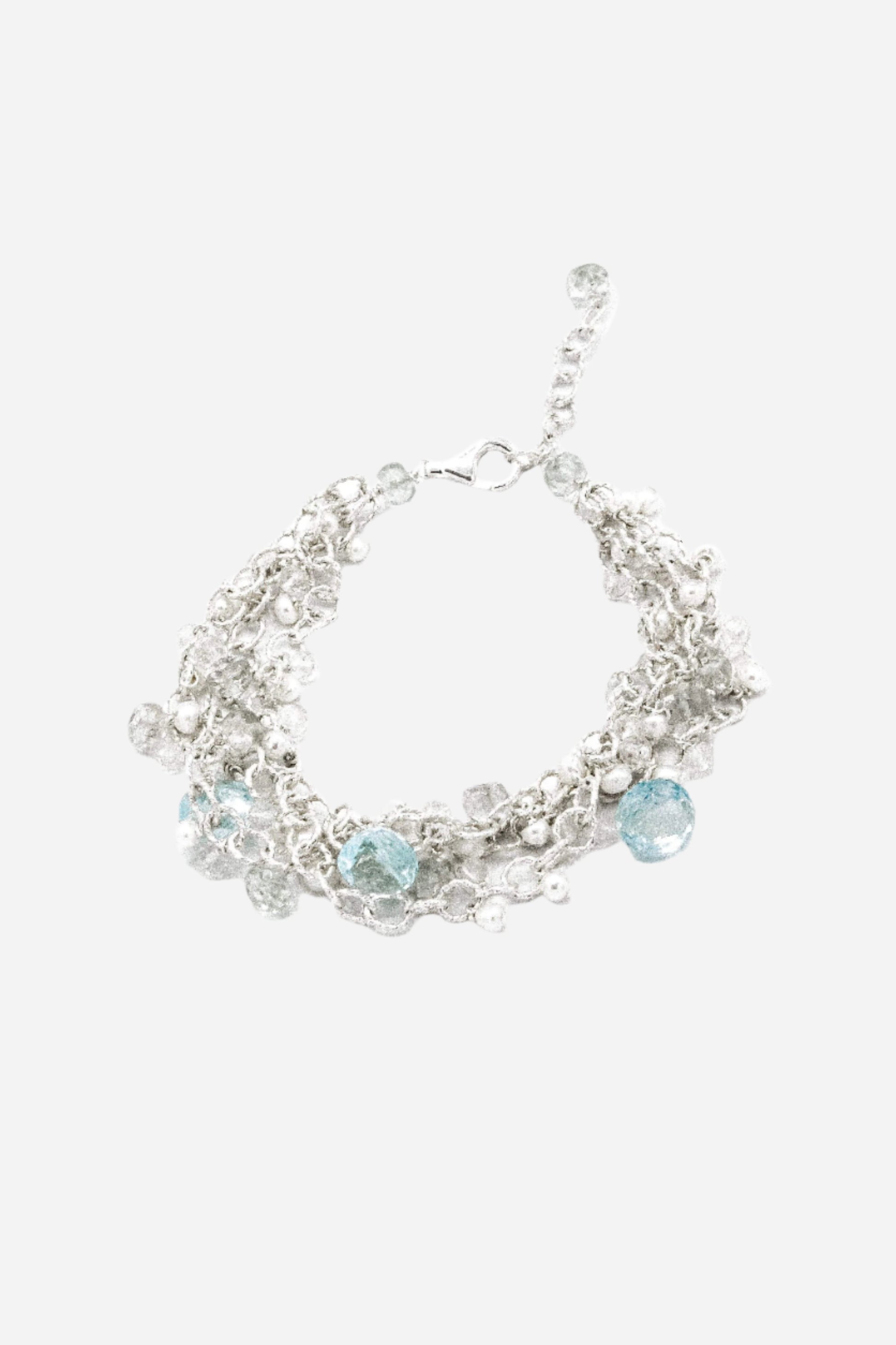 Chainy Blue Topaz, Himalayan Crystal & Pearl Delicate Bracelet - Inaya Jewelry