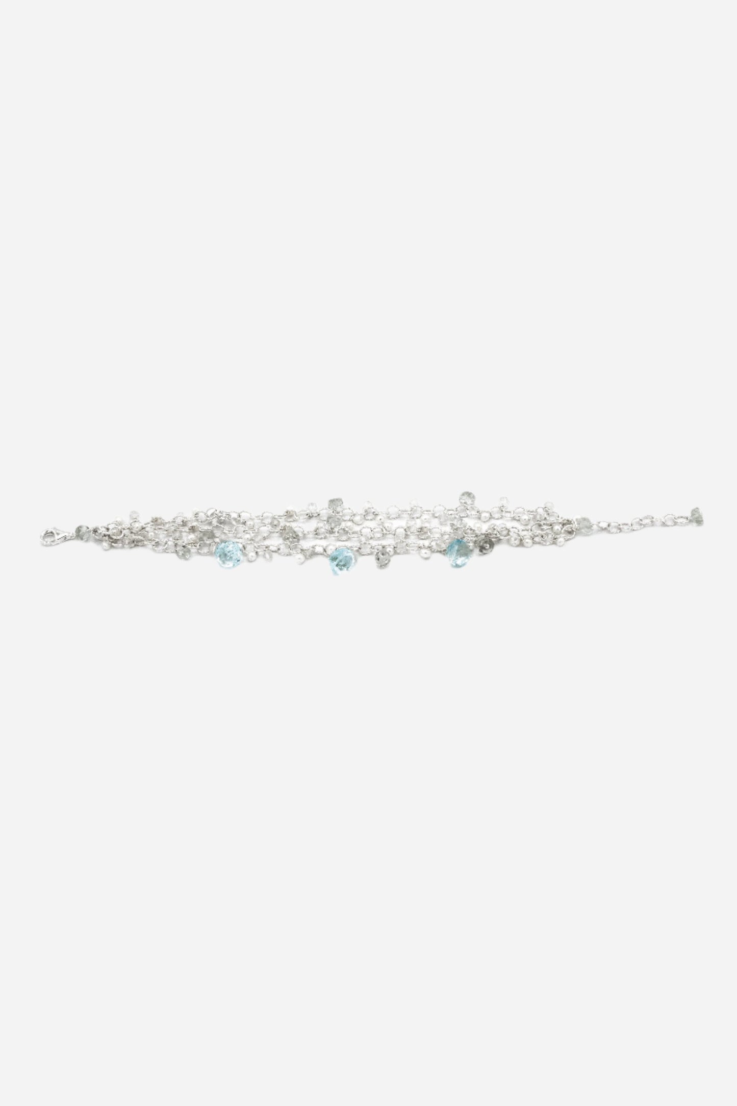 Chainy Blue Topaz, Himalayan Crystal & Pearl Delicate Bracelet - Inaya Jewelry