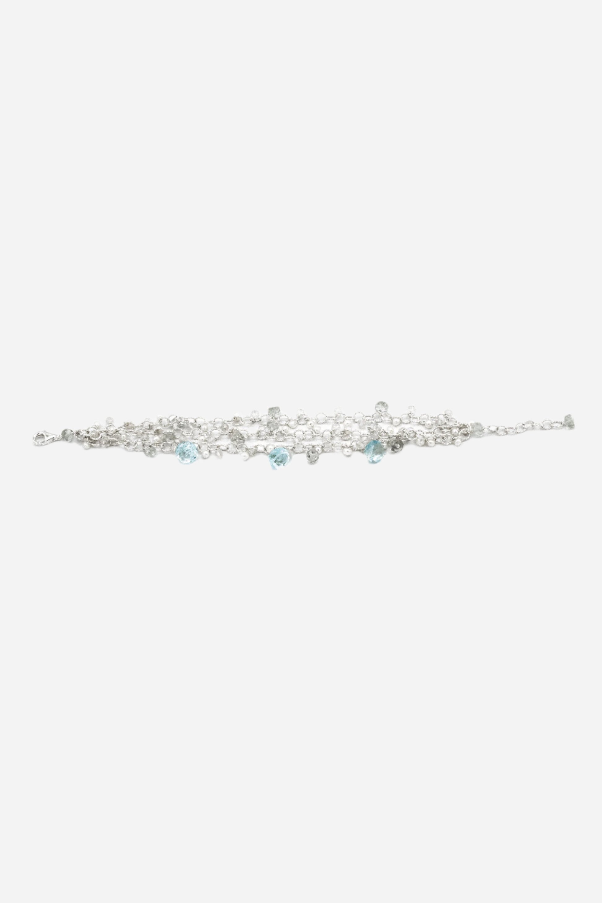 Chainy Blue Topaz, Himalayan Crystal & Pearl Delicate Bracelet - Inaya Jewelry