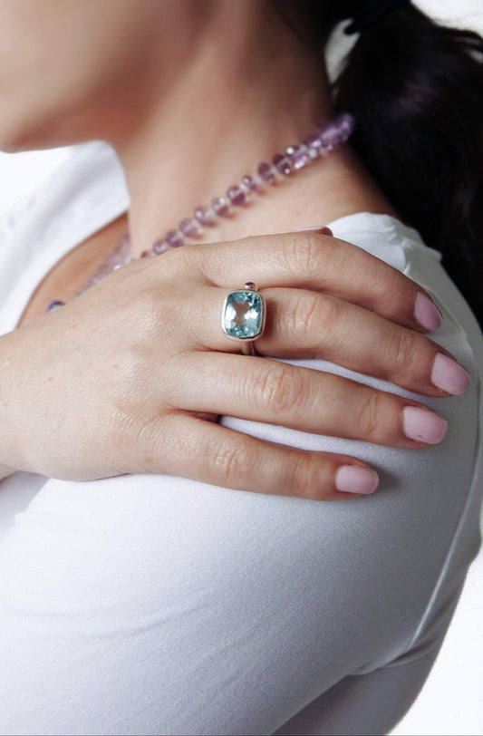 Blue Topaz & Ruby Ring - Inaya Jewelry