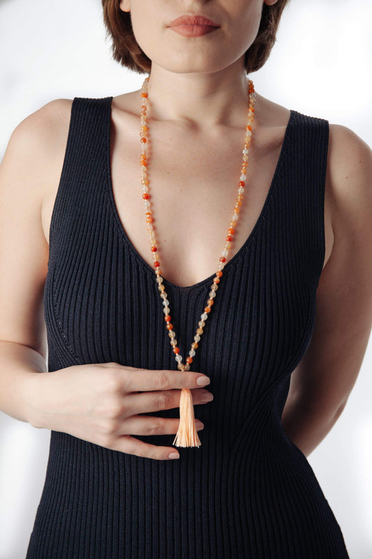 Striped Carnelian Mala Necklace - Inaya Jewelry