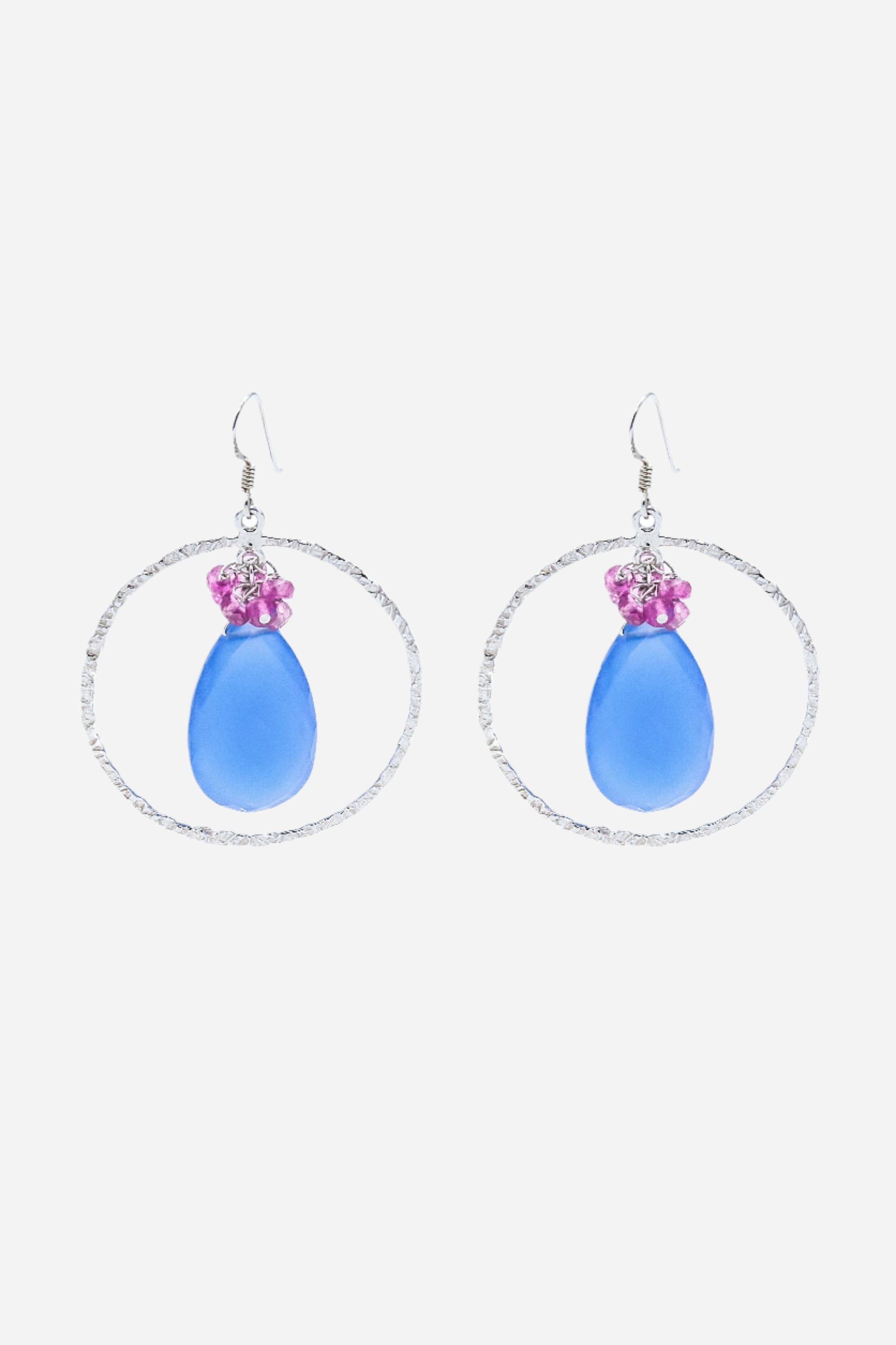 Blue Chalcedony & Pink Ruby Hoop Earrings - Inaya Jewelry