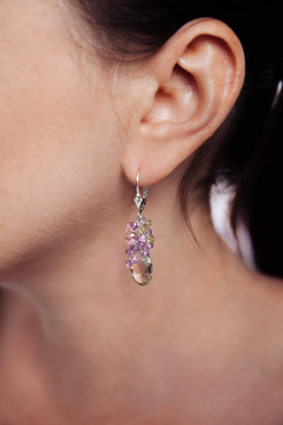 Amethyst, Pink Topaz & Peridot Grapevine Earrings - Inaya Jewelry