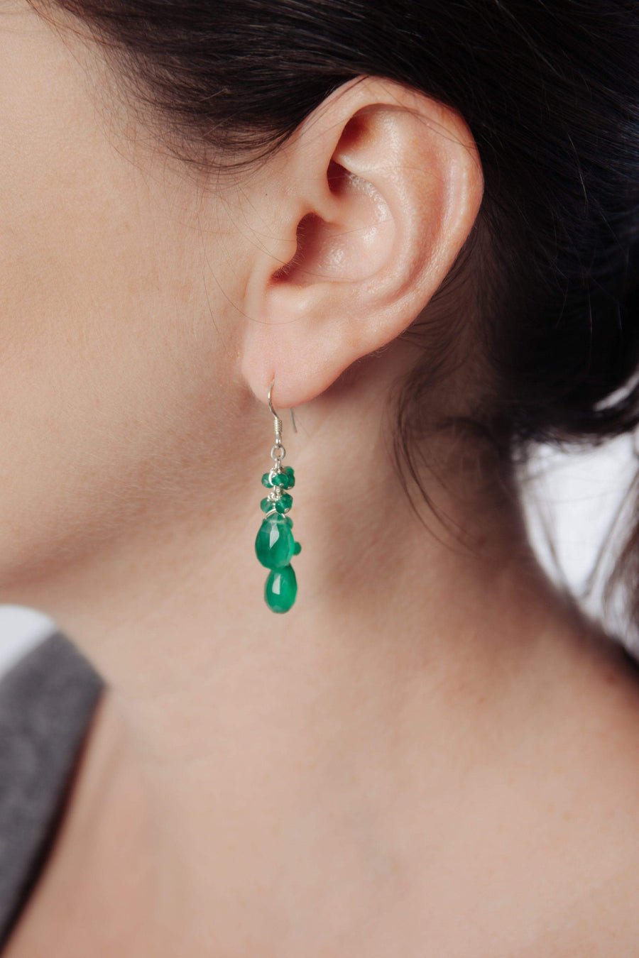 Green Onyx Double Cluster Earrings - Inaya Jewelry