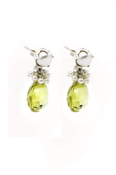 Lemon Topaz & Fresh Water Pearl Fantasy Drop Earrings - Inaya Jewelry