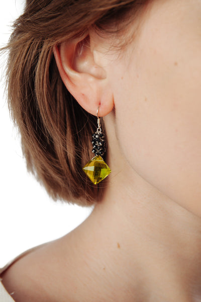 Lemon Topaz & Black Spinel Cluster Earrings - Inaya Jewelry