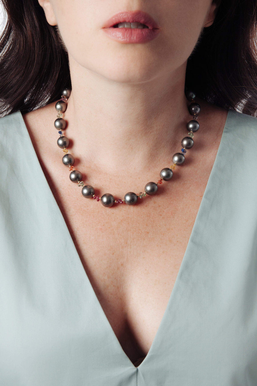 Tahitian Pearls & Multi-color Sapphires Necklace - Inaya Jewelry
