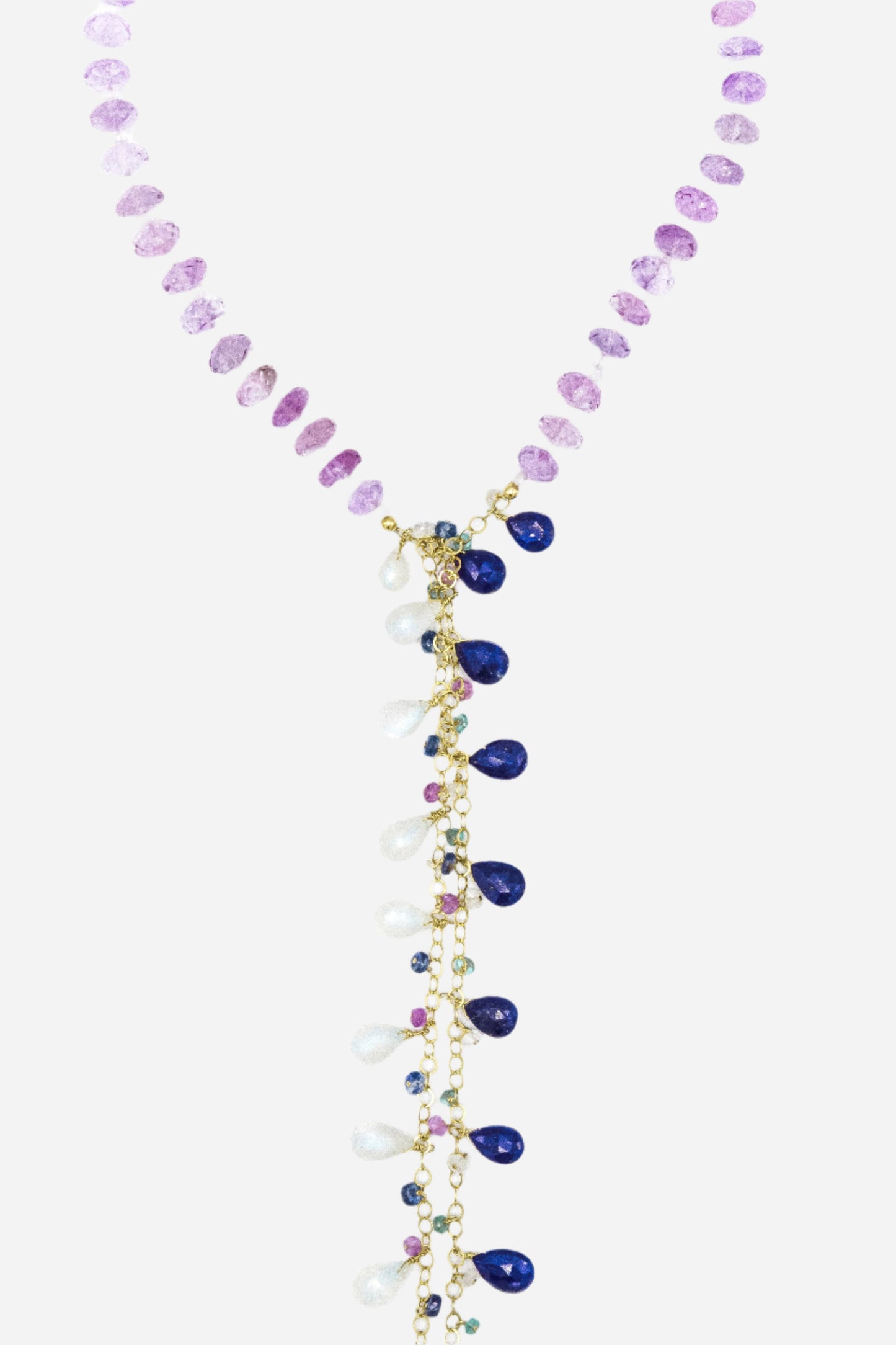 Pink Amethyst, Lapis Lazuli & Moonstone Tie Around Necklace - Inaya Jewelry