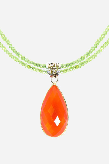 Orange Onyx on Peridot Pendant