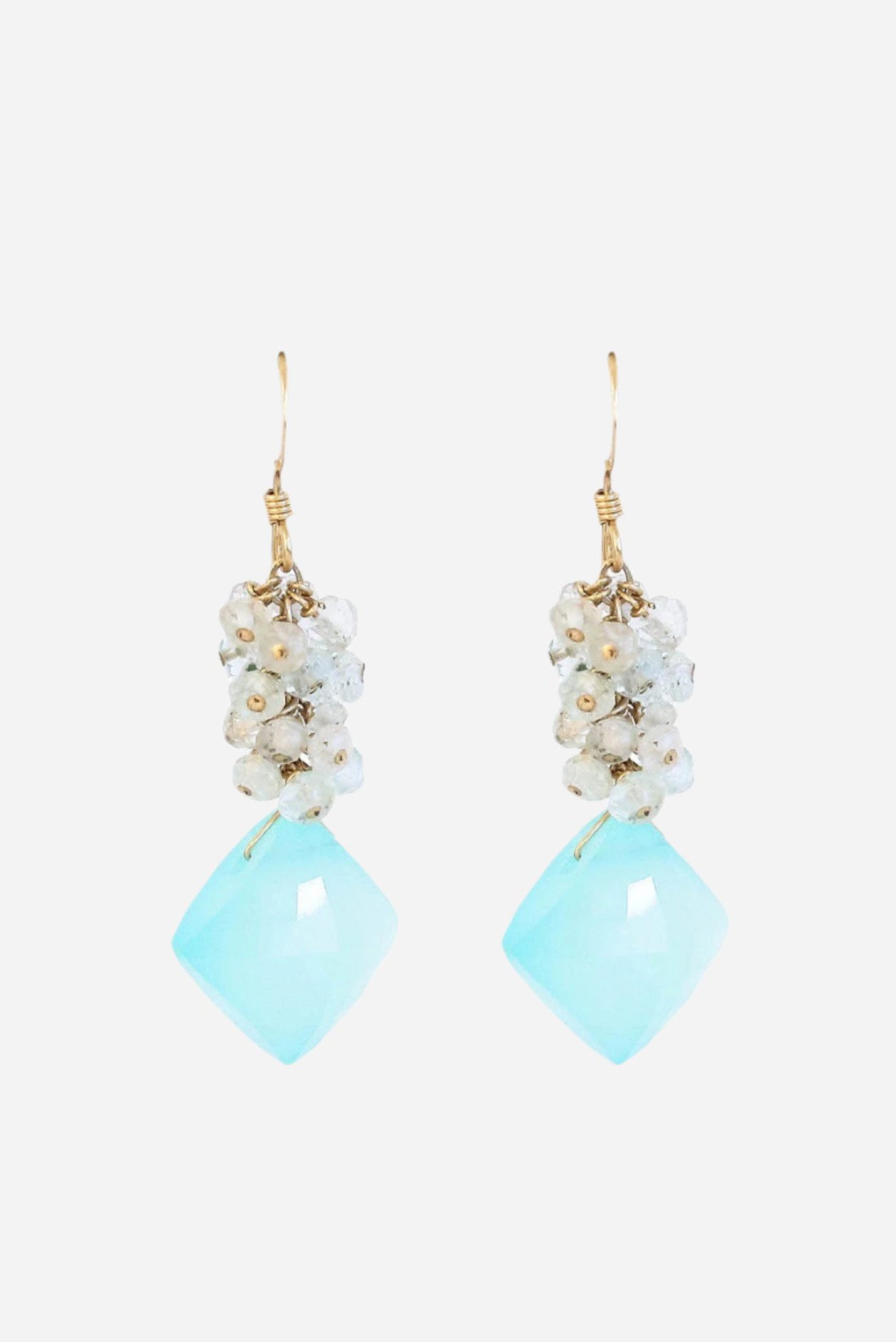 Chalcedony and Aquamarine Clusters Earrings