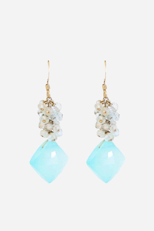 Chalcedony and Aquamarine Clusters Earrings