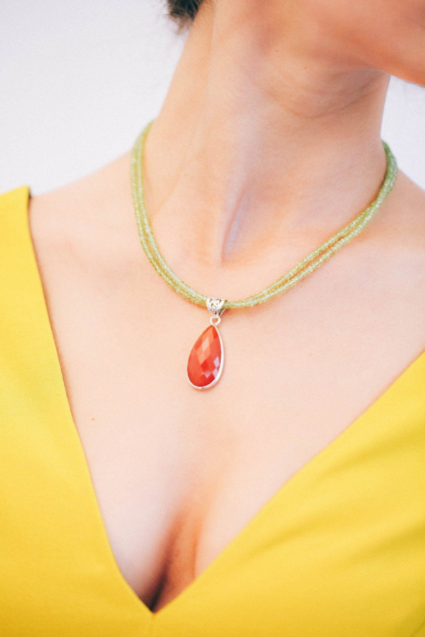 Orange Onyx on Peridot Pendant