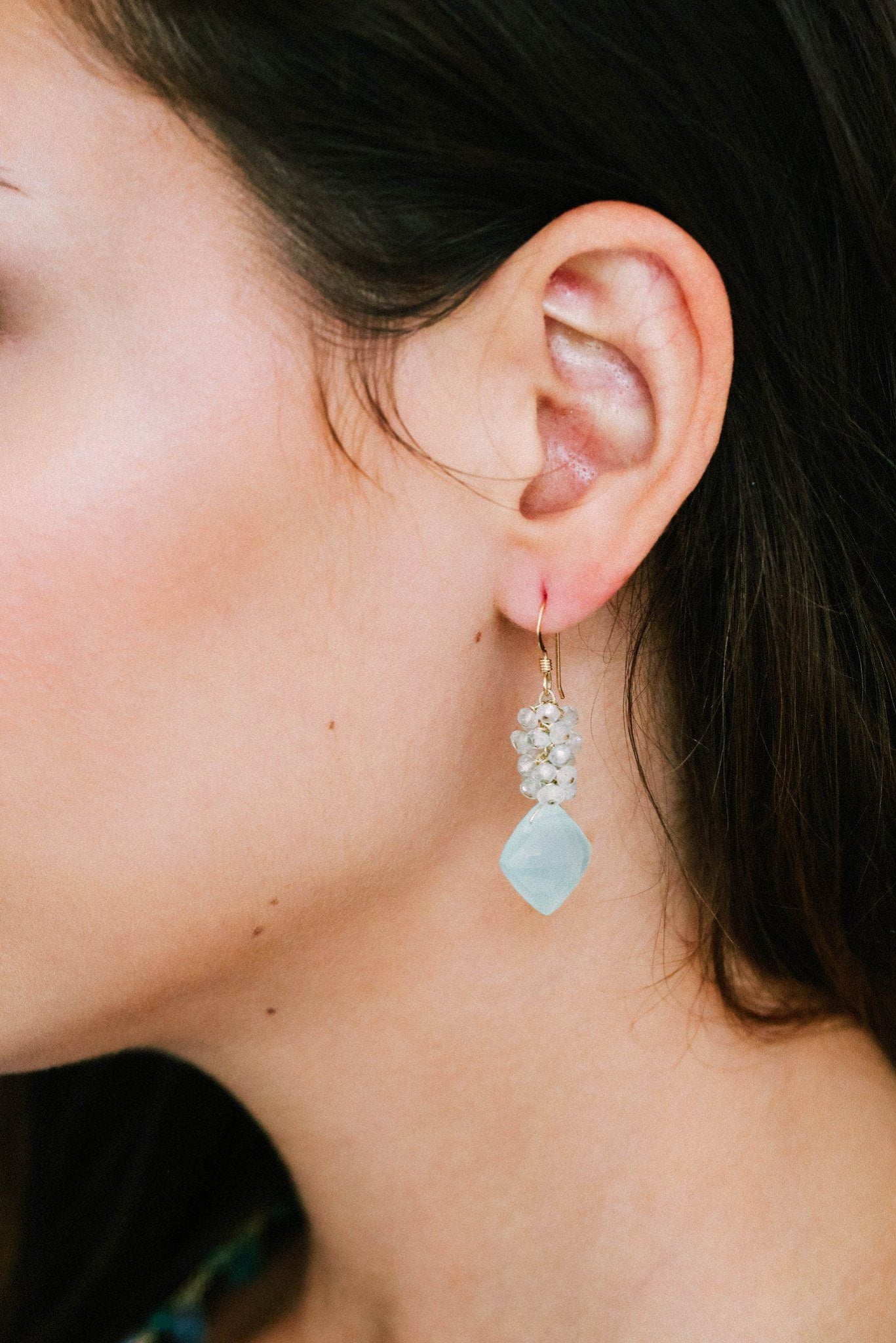 Chalcedony and Aquamarine Clusters Earrings