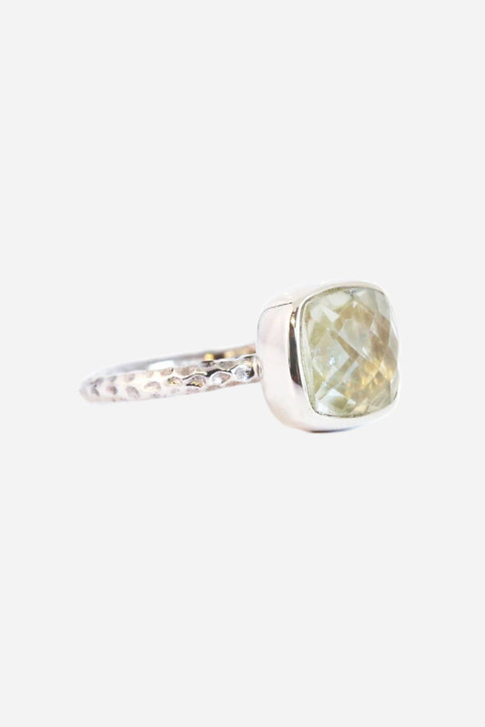 Green Amethyst Hammered Ring