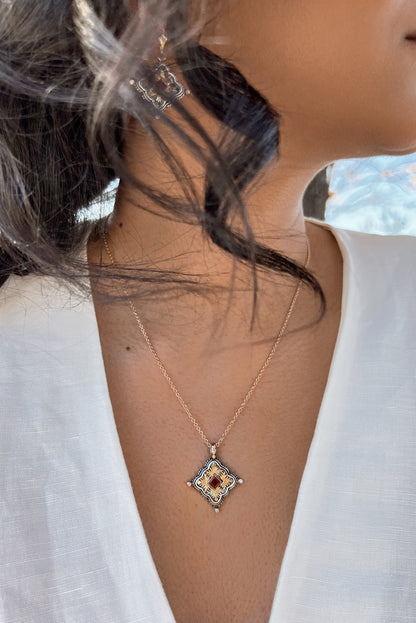 Garnet Compass Necklace