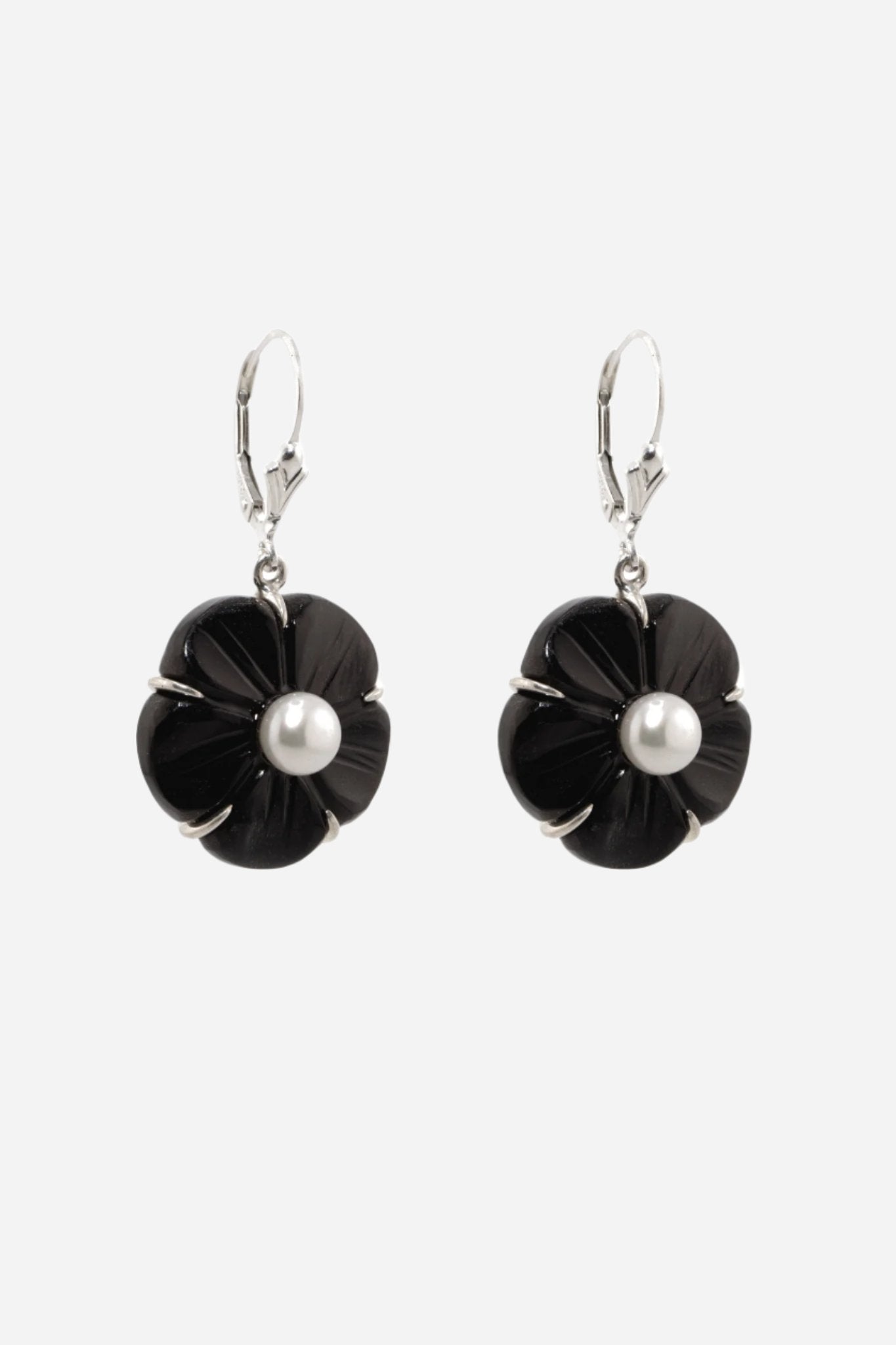 Onyx & Pearl Flower Earrings