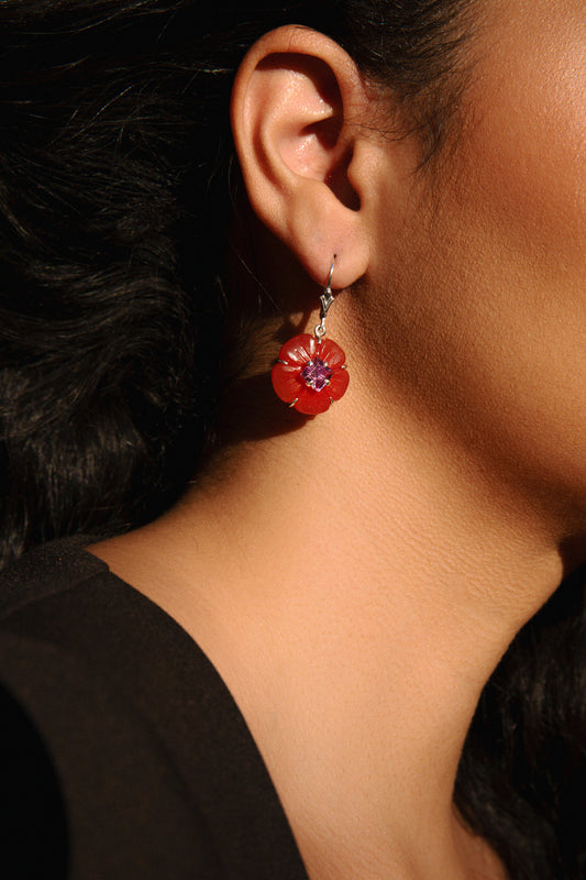 Carnelian Flower Earrings