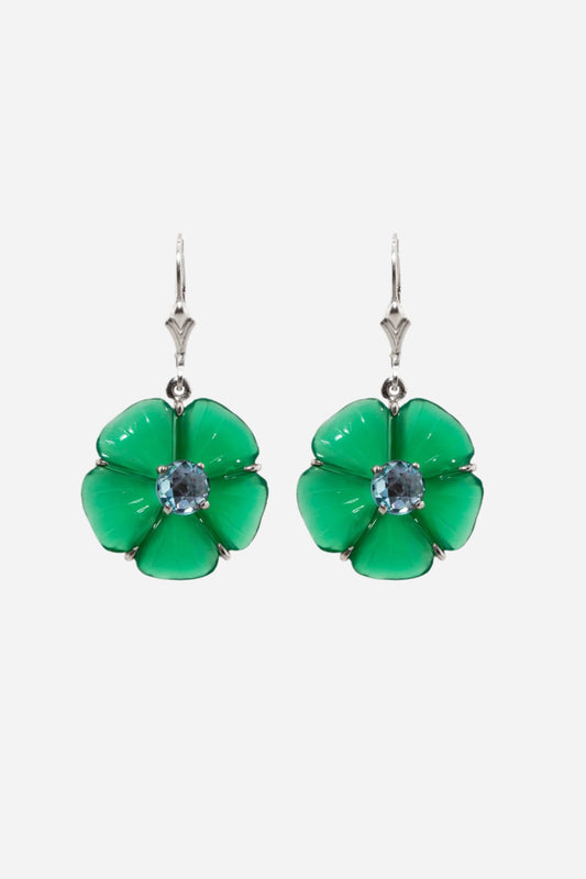 Green Onyx & Blue Topaz Flower Earrings