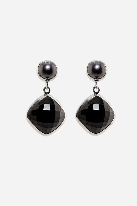 Silver Onyx & Pearl Earrings