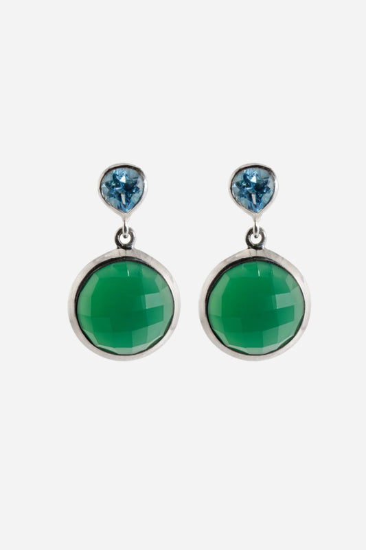 Green Onyx & Blue Topaz Silver Drop Earrings