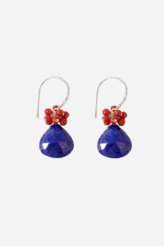 Lapis and Coral Silver Earrings