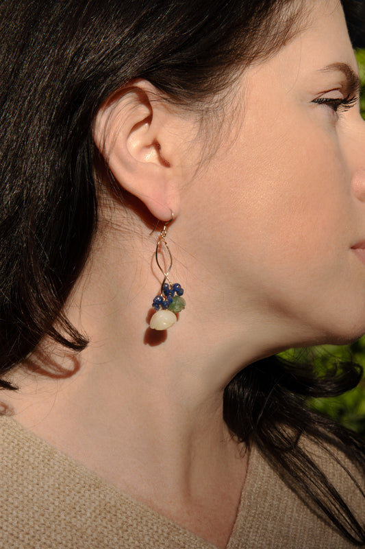 Carved Aventurine Flower Earrings