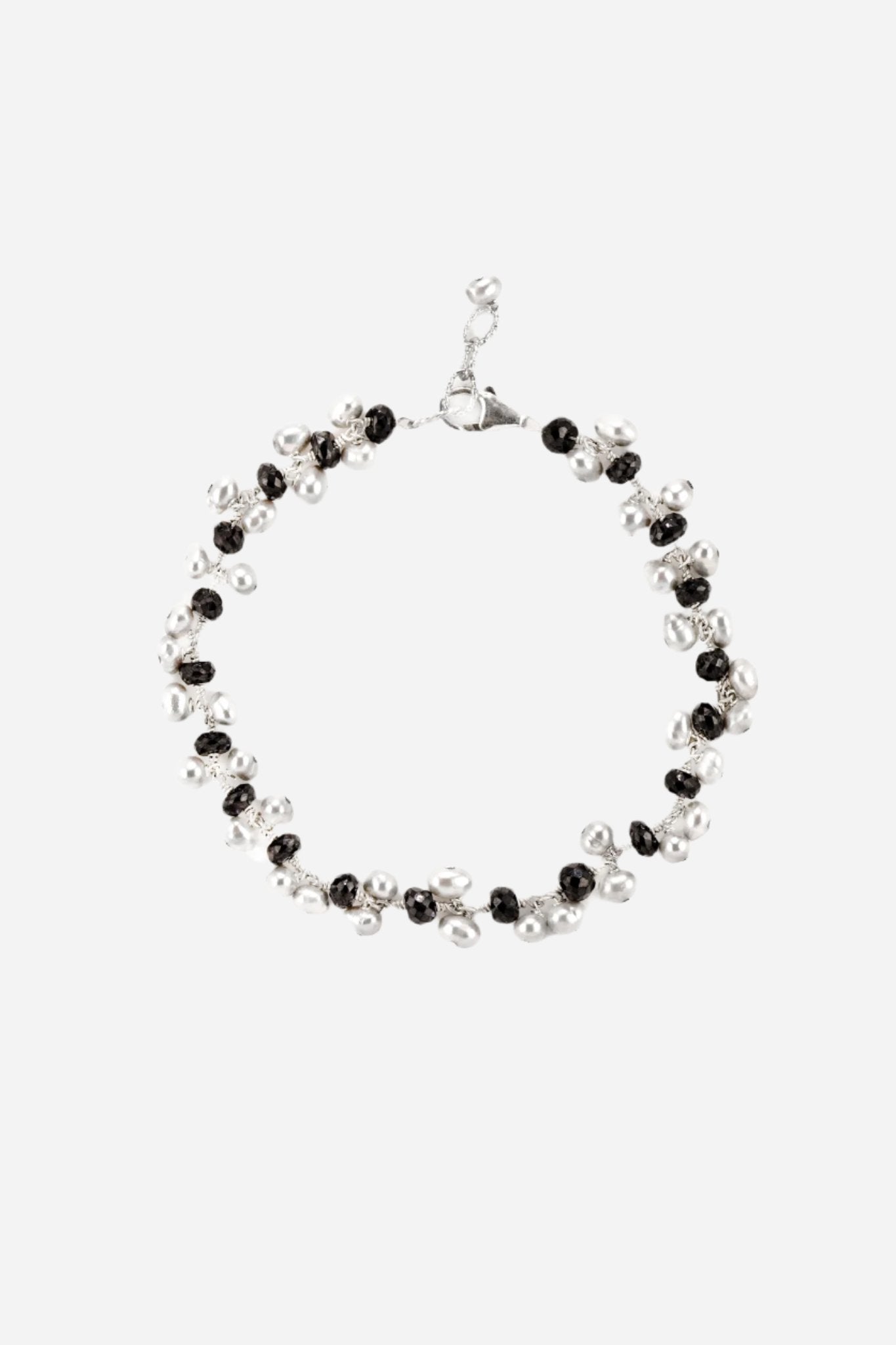 Onyx & Gray Pearls Silver Bracelet