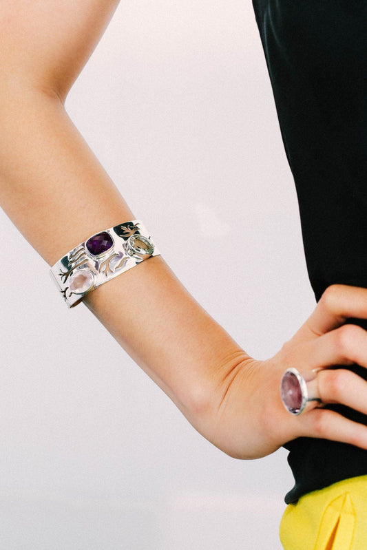 Three Stone Amethyst Bangle