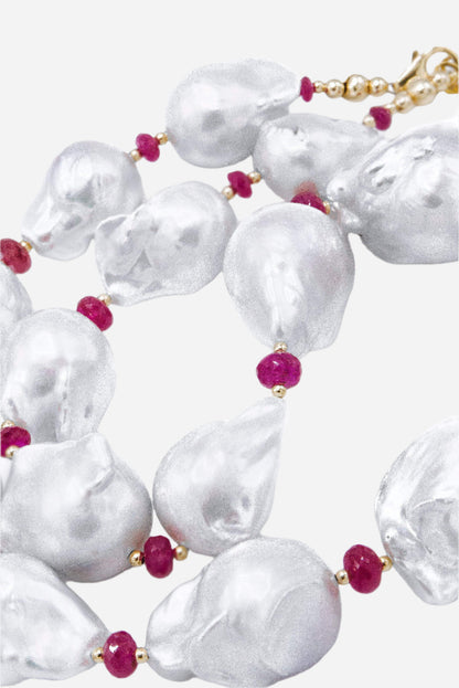 Baroque Pearl & Rubies Necklace